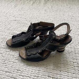 Fly London Black Leather Strappy Slingback Sandals